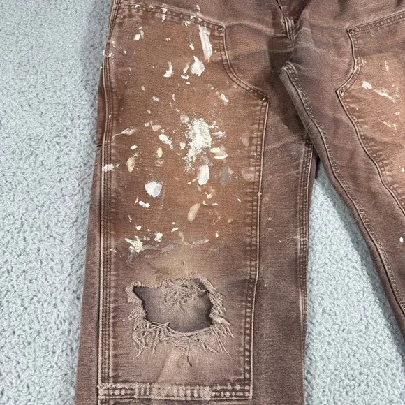 Carhartt Double Knee Jeans 32x29 Faded Thrashed Distressed Paint Splatter
